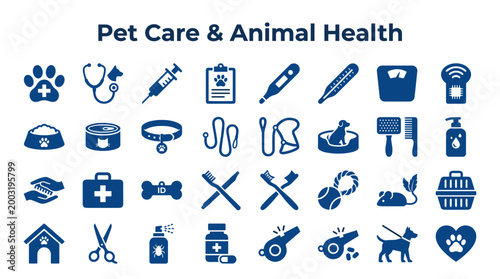 Pet Care and Animal Health Icons Set Collection of Veterinary Medical Symbols and Pet Supplies for Healthy Animals