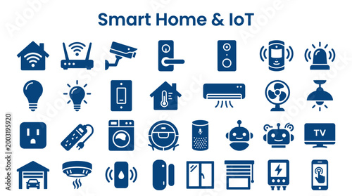 Smart Home and IoT Icons Collection Representing Connected Devices and Automation Technology for Modern Living