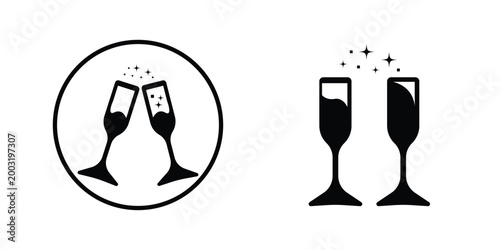 Silhouette Black Clinking Champagne Glasses Set Vector art for Celebration