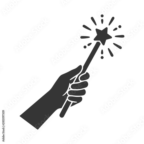 魔法の杖を持つ手のシルエットアイコン