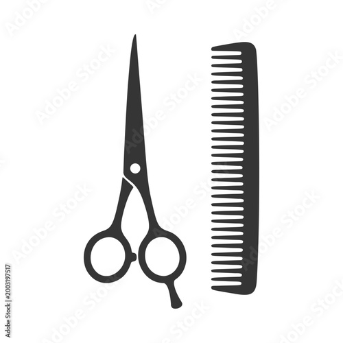ハサミとコームのシルエットアイコン