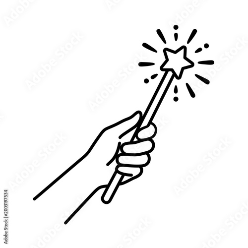 魔法の杖を持つ手のラインアイコン