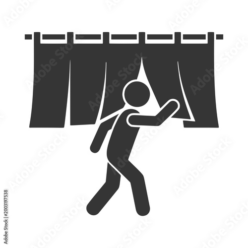 暖簾をくぐる人物のシルエットアイコン