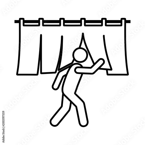 暖簾をくぐる人物のラインアイコン