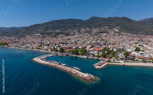 Aerial View of Altinoluk Coast with Aegean Sea and Kaz Mountains in Balikesir Turkey