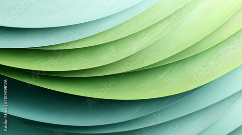 Abstract background with wavy layers of fabric-like material in a gradient of fresh greens and cool blues, featuring a subtle textured surface.