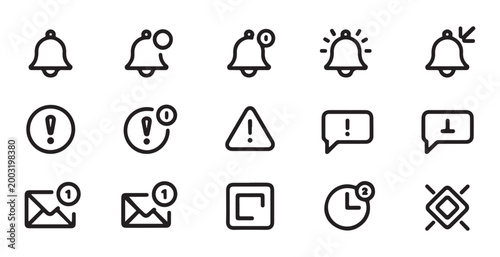 Set of ui elements featuring bells, warning signs, message bubbles and time indicators for design.