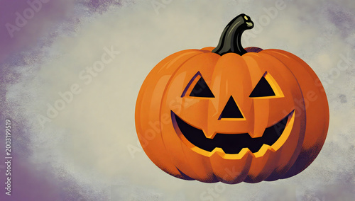 Halloween's Glowing Symbol: A carved pumpkin, illuminated from within, emanates a playful, festive charm, symbolizing the spirit of Halloween with its carved grin.