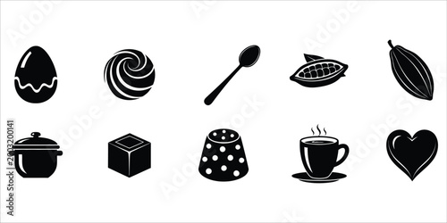 Black and white chocolate and dessert icons collection