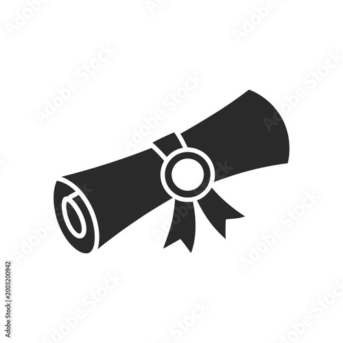 rolled diploma icon with ribbon on white background