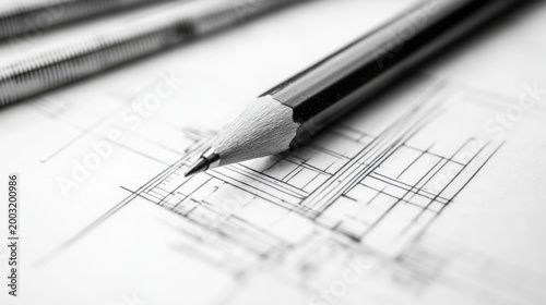 pencil on blueprint, architecture drawing