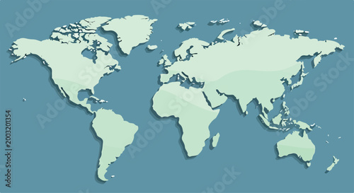 A stylized world map with raised continents