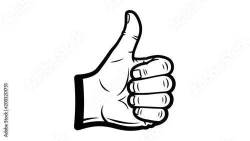 Thumbs Up Gesture, Hand Showing Approval, Positive Sign, Black and White Line Art