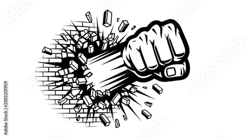 Fist Breaking Through Brick Wall, Symbol of Strength and Determination
