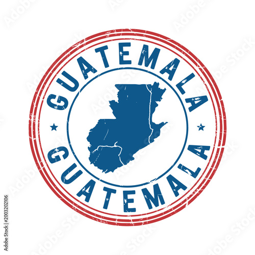 guatemala map stamp with blue red and white colors