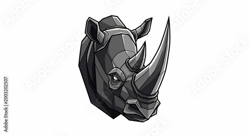 Slika na platnu Black and white rhino head illustration.