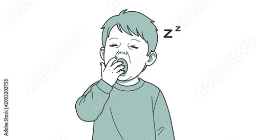 Boy covering mouth while yawning sleepy.