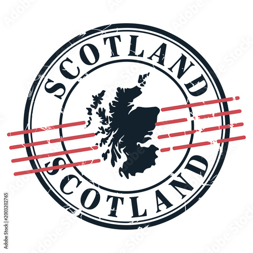 scotland stamp with map silhouette and red lines