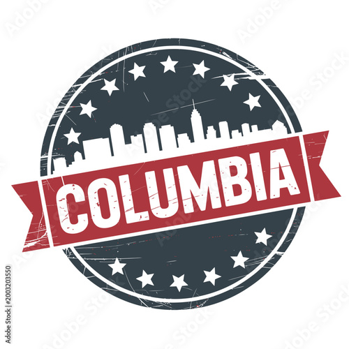 columbia city stamp with stars and skyline