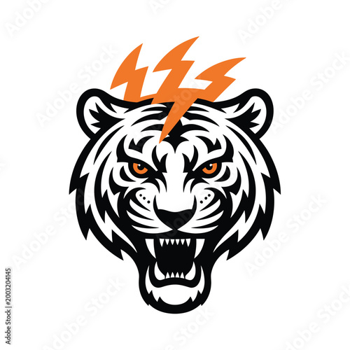 tiger head with lightning bolt vector illustration