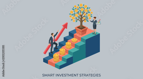 Illustrating smart investment strategies, this image combines visual elements of financial growth, shown with dollar coins, business concepts, and professional advice for enhancing wealth.