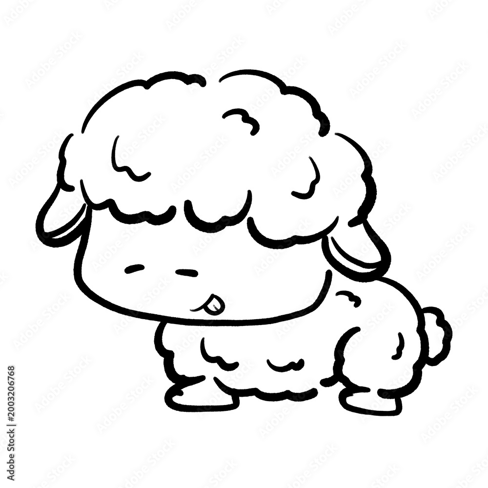 Obraz premium Cute little sheep smiling with tongue out isolated cartoon outline illustration