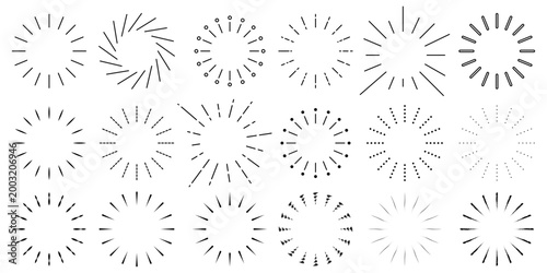 サンバーストフレームセット 放射線の円形デザイン装飾 透過で使えるバナー・ロゴ用ベクター素材 / Sunburst frame set radial burst circle design decorative elements isolated banner logo vector

