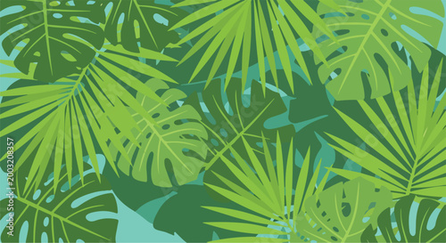 Fotografía A vibrant arrangement of tropical green leaves on a light blue background