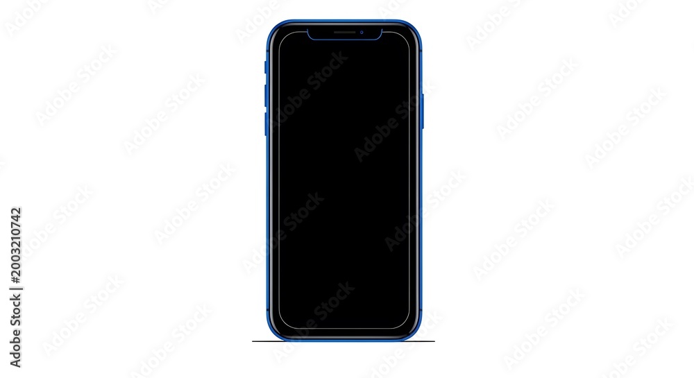 Naklejka premium Front view of modern blue smartphone isolated on white ground.