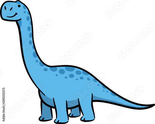 Cute blue long‑neck brachiosaurus dinosaur cartoon for kids, vector