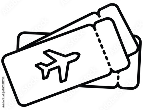 Airplane ticket outline icon collection, vector line art showing stacked boarding passes and flight reservation concept, minimalist travel booking design for UI, websites, and mobile apps.