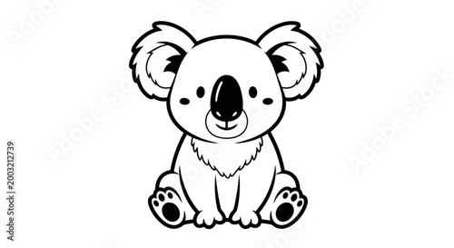 Photography Cute Koala Cartoon Black and White Vector Illustration
