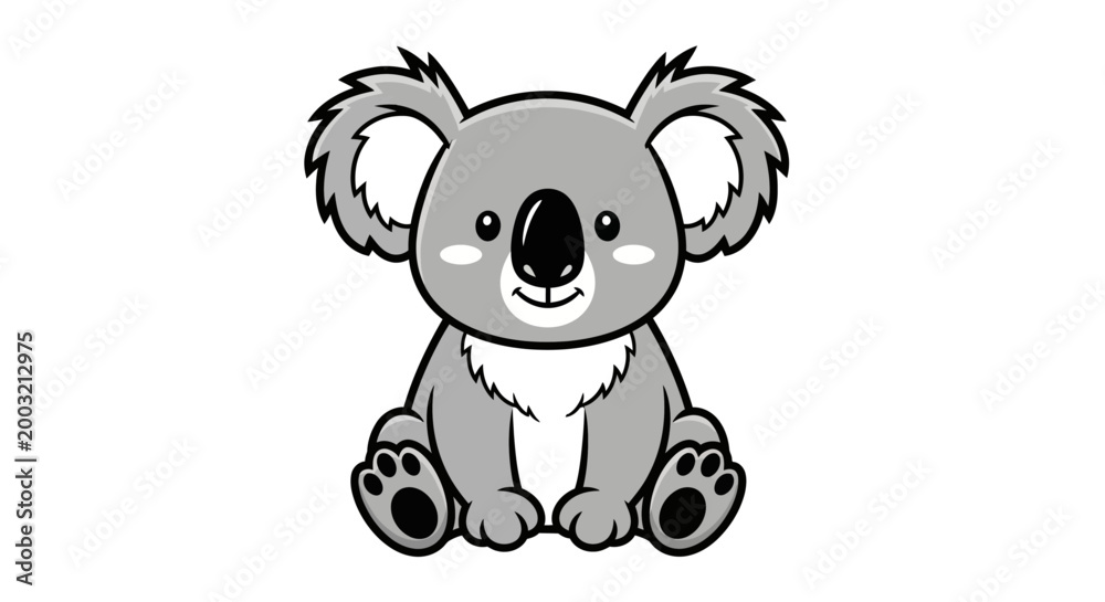 Fototapeta premium Cute Koala Cartoon Black and White Vector Illustration