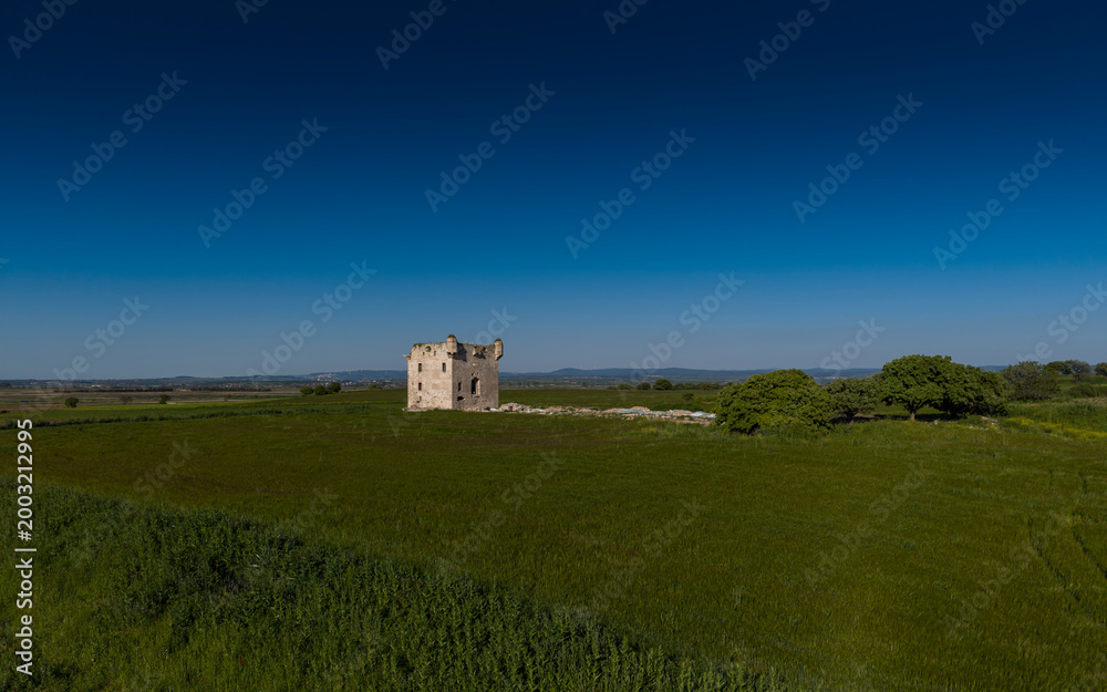 Fototapeta premium Aerial View of Cezayirli Hasan Pasha Mansion on Dardanelles Coast in Canakkale Turkey Ottoman Heritage Building