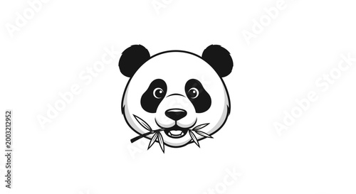 Cute Panda Face Black and White Vector Illustration