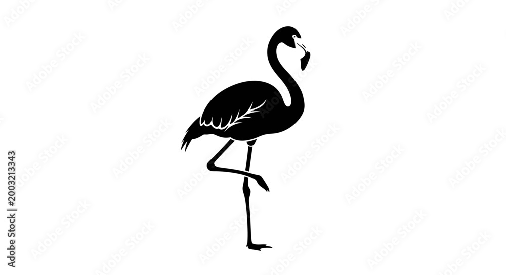 Fototapeta premium Elegant Black Flamingo Silhouette Vector Icon Illustration