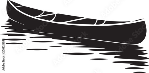 Black canoe floating calmly on wavy water silhouette vector Vector
