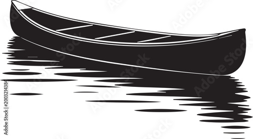 Black canoe floating calmly on rippled water illustration Vector