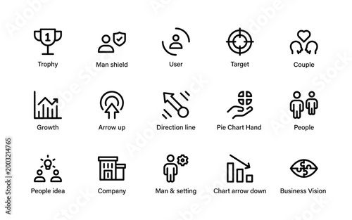 Business icons set for teamwork strategy. Modern collection including finance analytics communication growth management and global corporate solutions