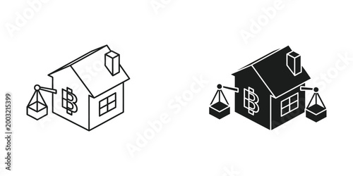 Balancing scales representing real estate and investment decisions in housing market