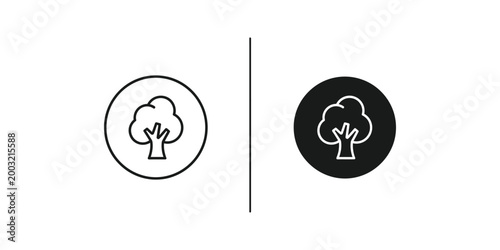 Contrast between light and dark circular icons featuring a tree symbol