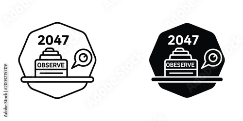 Dual design icons depicting surveillance and observation in the year 2047