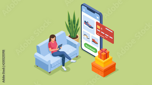 A person shopping online for shoes using a smartphone while seated comfortably on a couch, illustrating modern convenience and the joy of online retail experiences.