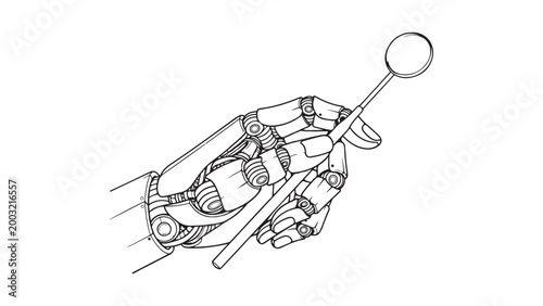 Advanced Robotic Hand Holding Dental Mirror for Precision Oral Examination and Future Healthcare Technology Illustration