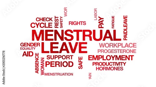Menstrual leave concept Animated Tag Word Cloud kinetic typography, Text Design Animation typography seamless loop video motion graphics Intro Wordart workplace red type on white background bg backdro
