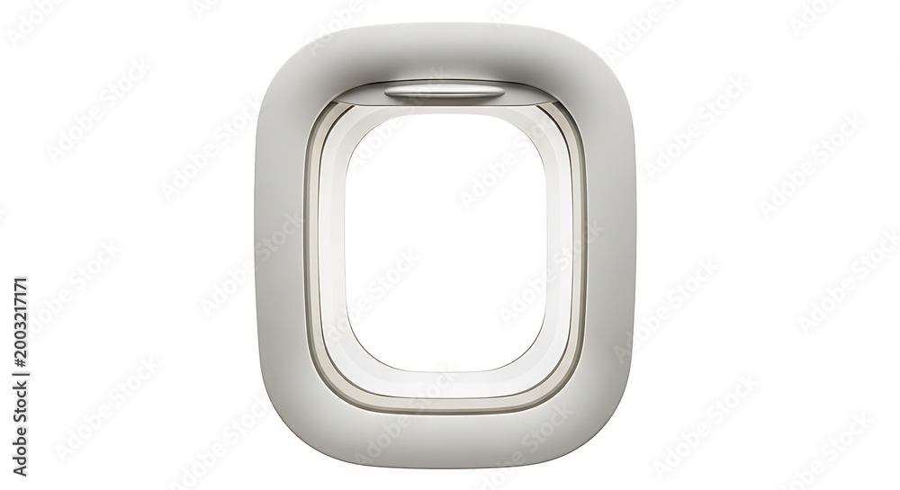 Obraz premium Aircraft window frame with blank interior, isolated on white background