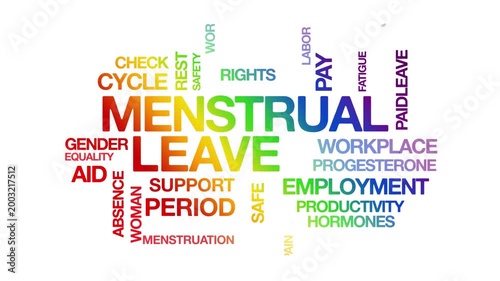 Menstrual leave concept Animated Tag Word Cloud kinetic typography, Text Design Animation typography seamless loop video motion graphics Intro Wordart workplace rainbow type on white background bg bac