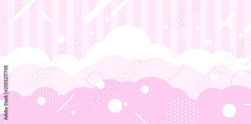 Naklejka ポップでかわいいピンクの雲とストライプ背景
