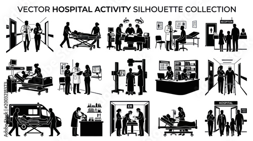 Vector Hospital Activity Silhouette Collection - Medical Healthcare Icons