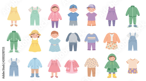 Children's Clothing Flat Vector Illustration - Kids Outfits